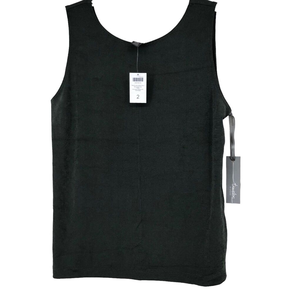 NWT Travelers Essentials Reversible Tank by Chicos, Fatigue Cross Dye Green SZ 2